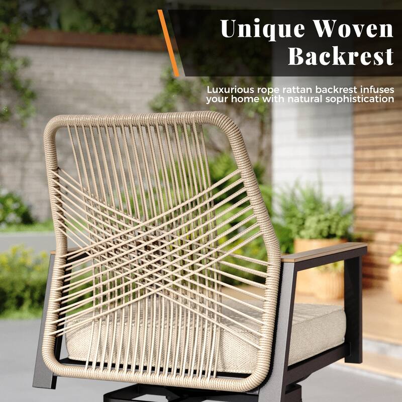 7-Piece Outdoor Patio Wicker Bar Counter Height Stool Set with Back and Cushion