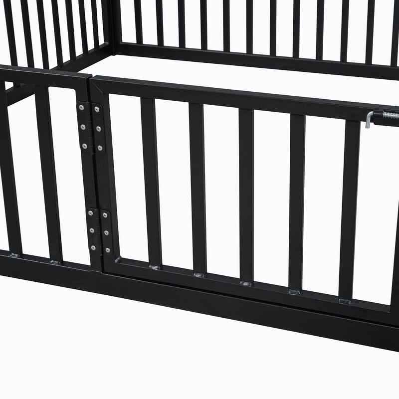 Creative House Design Twin/Full Size Metal Bed with Guardrails and Playful Fence - Ideal for Kids' Bedroom