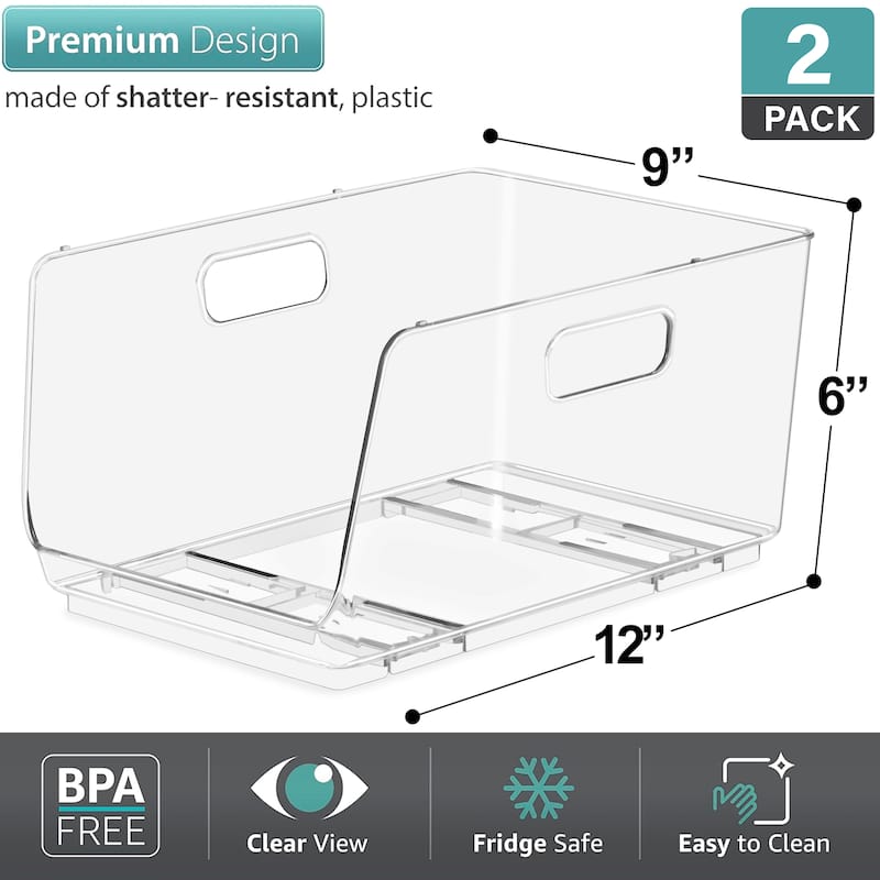 Sorbus Stackable Storage Bins Open Front Clear Acrylic Stackable Bins for Pantry Kitchen (Medium 2 Pack)