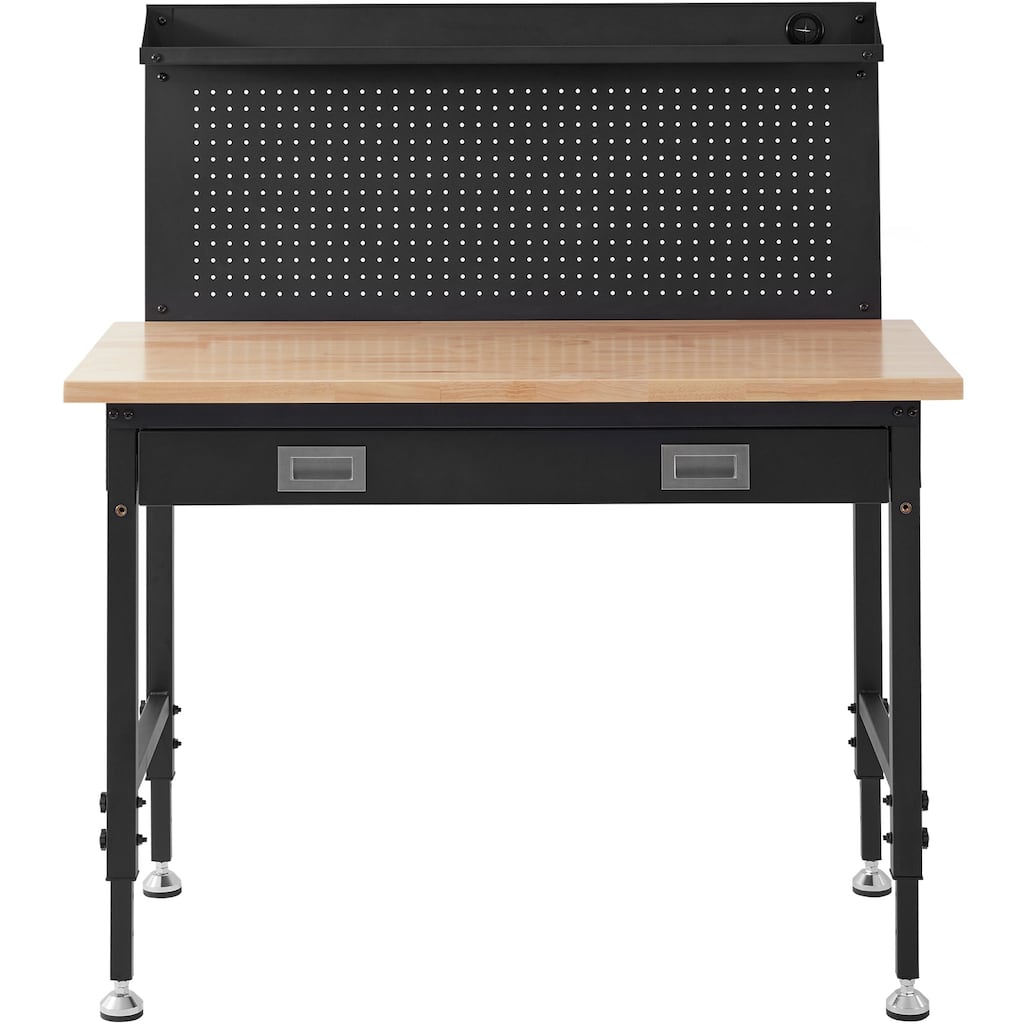 Workbench For Garage Oak Plank & Carbon Steel Heavy Duty Workbench