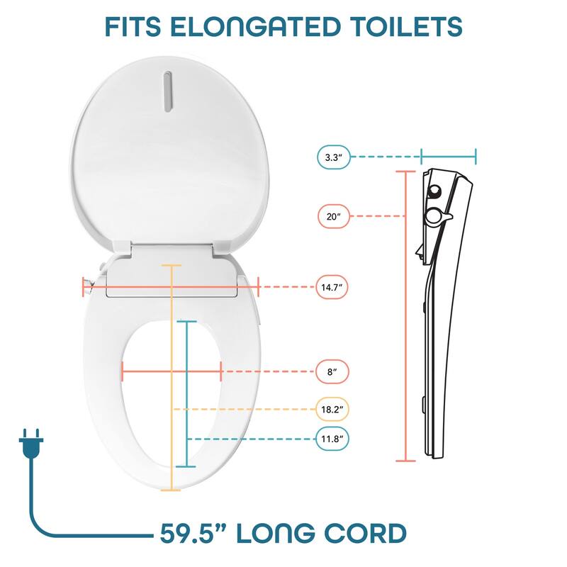 BidetMate 700 Series Electronic Smart Toilet Seat w/Dryer - White - Fits Elongated Toilets
