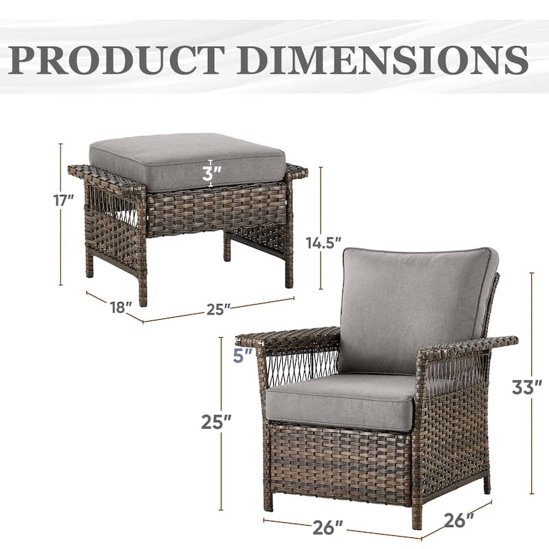 Outdoor Wicker Chairs with Ottoman Furniture