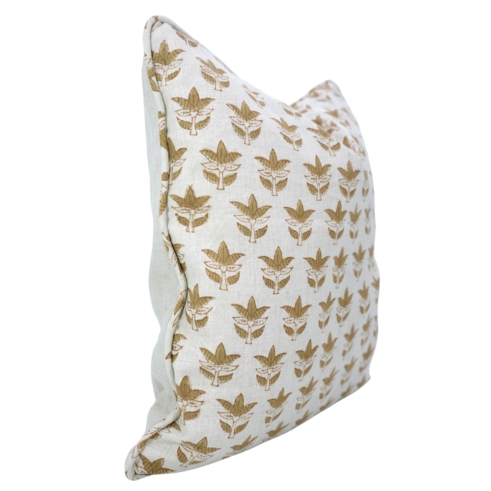 Fabdivine Handmade Floral Block Print Soft Pure Linen Fabric Pipine Pillow Cover Decorative Cushion Case