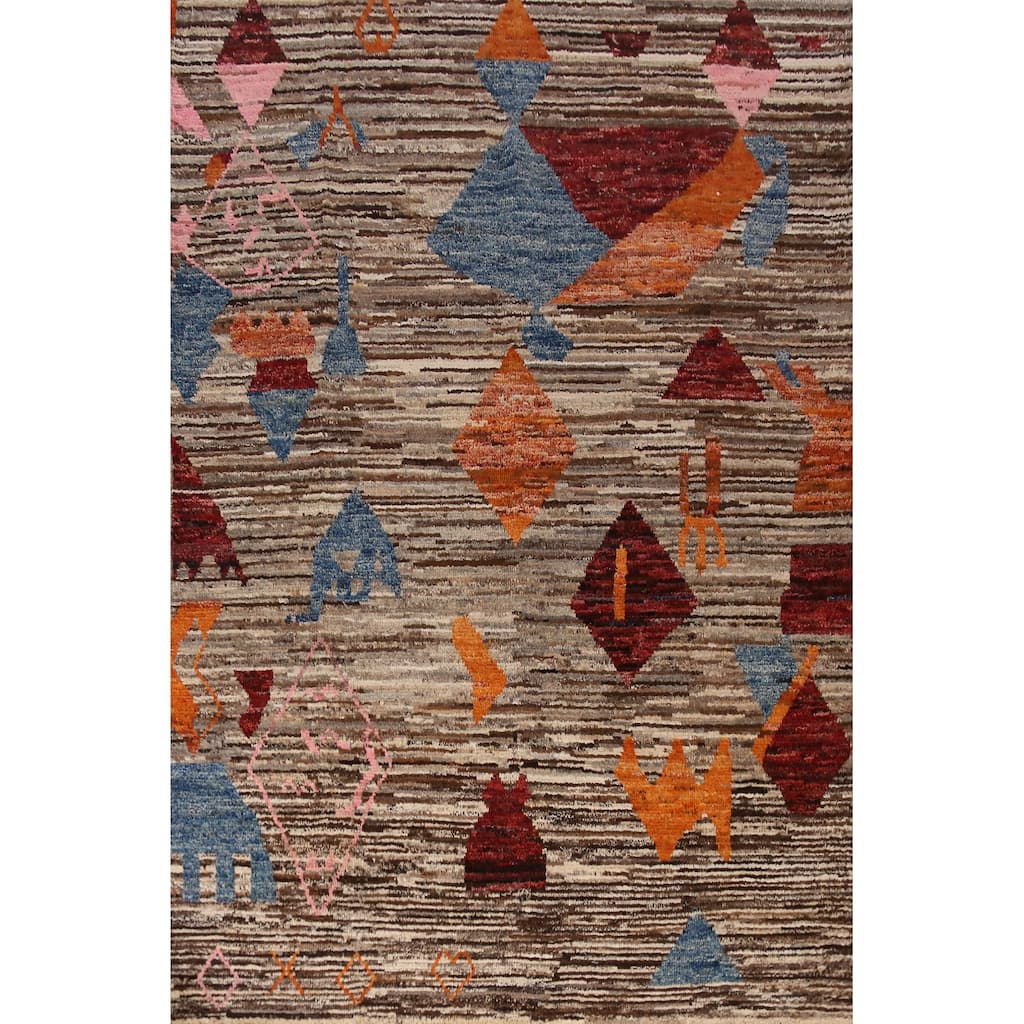 Moroccan Oriental Area Rug Hand-Knotted Brown Wool Carpet - 7'0" x 9'5"