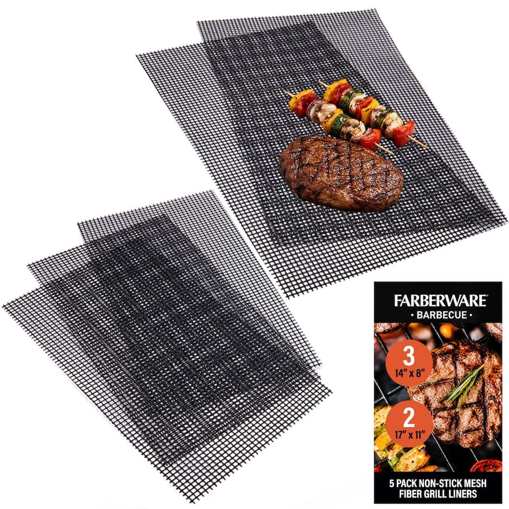 Farberware BBQ Grill Liner Nonstick Reusable Grill Mats Perforated Easy Cleanup - 0.3" H x 16.93" L x 11.02" W