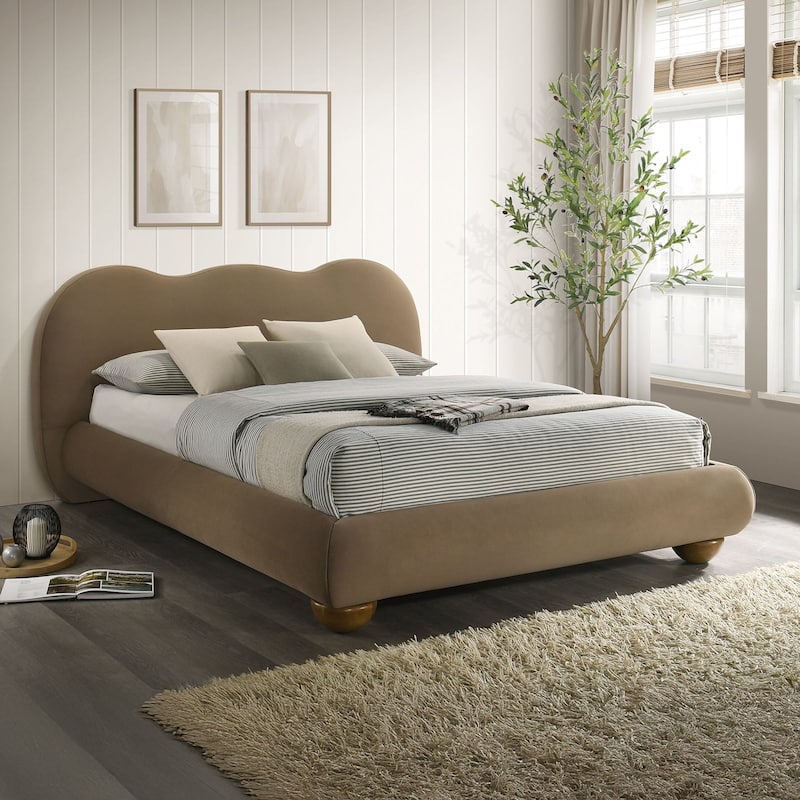Upholstered Contemporary Platform Bed 1PC Brown Finish