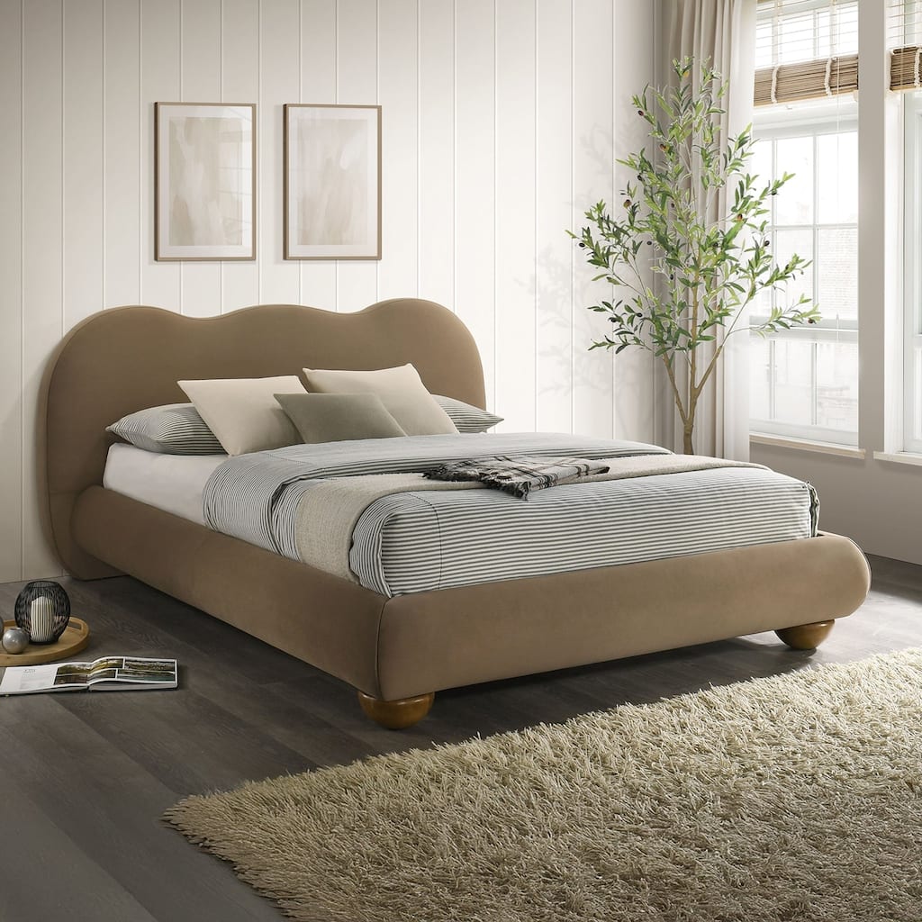 Upholstered Contemporary Platform Bed 1PC Brown Finish