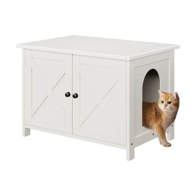 Modern Cat Cage Cabinet with Litter Box Enclosure, Multi-Functional Pet Furniture