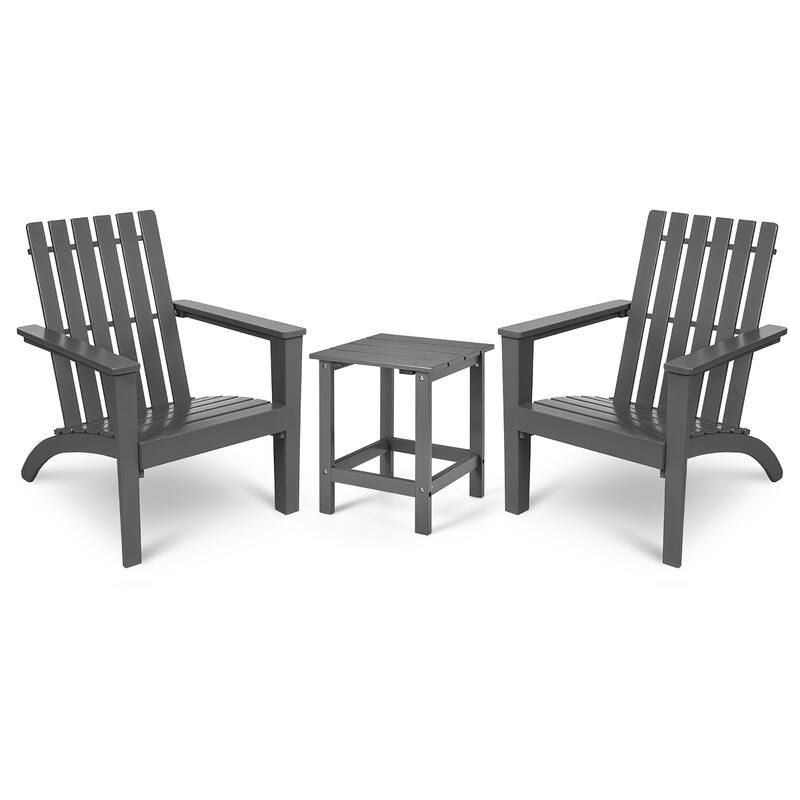 Costway 3PCS Patio Adirondack Chair Side Table Set Solid Wood Garden - Grey