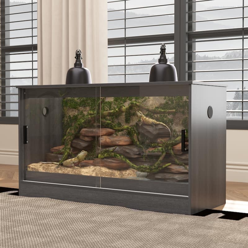 Glass Enclosure with Sliding Doors –Lizard, Gecko, 120 Gallon Wooden Reptile Terrarium Tank with Sliding Doors & Ventilation - Grey