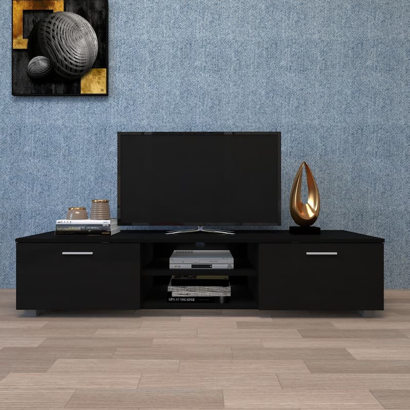 63" Modern TV Stand with Open Shelves & Cabinets for TVs Up to 70"