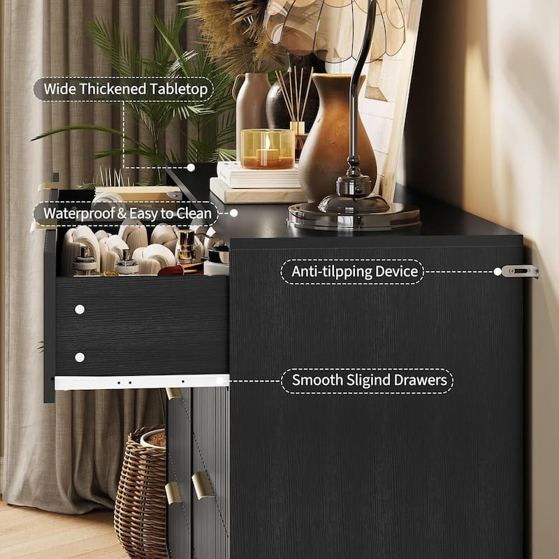 55" Wide Modern Fluted Dresser for Bedroom with 8 Drawers