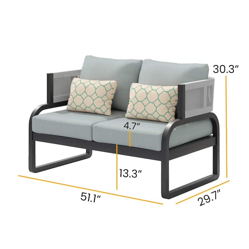 Corvus Rocio Patio Loveseat with Olefin Cushions and Sunbrella Pillows