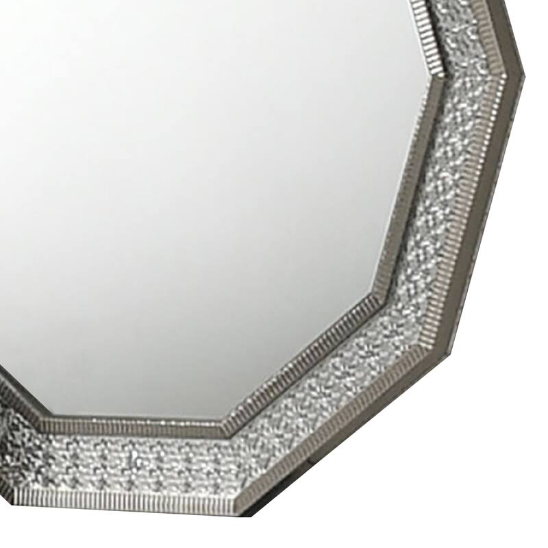 Cyl Vanity Dresser Mirror, Geometric Metallic Gray Backlit LED Frame - Metallic Gray