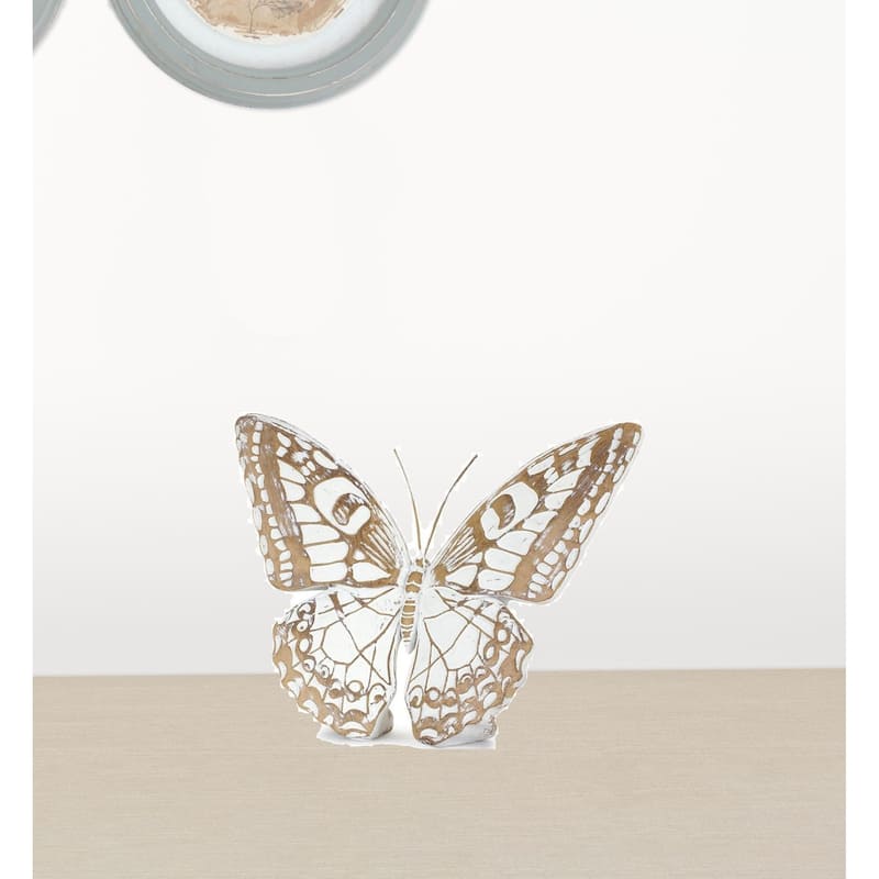 HomeRoots Set of Three 6" Brown And White Polyresin Butterfly Tabletop Sculpture - 2' X '5.75' X '7.25