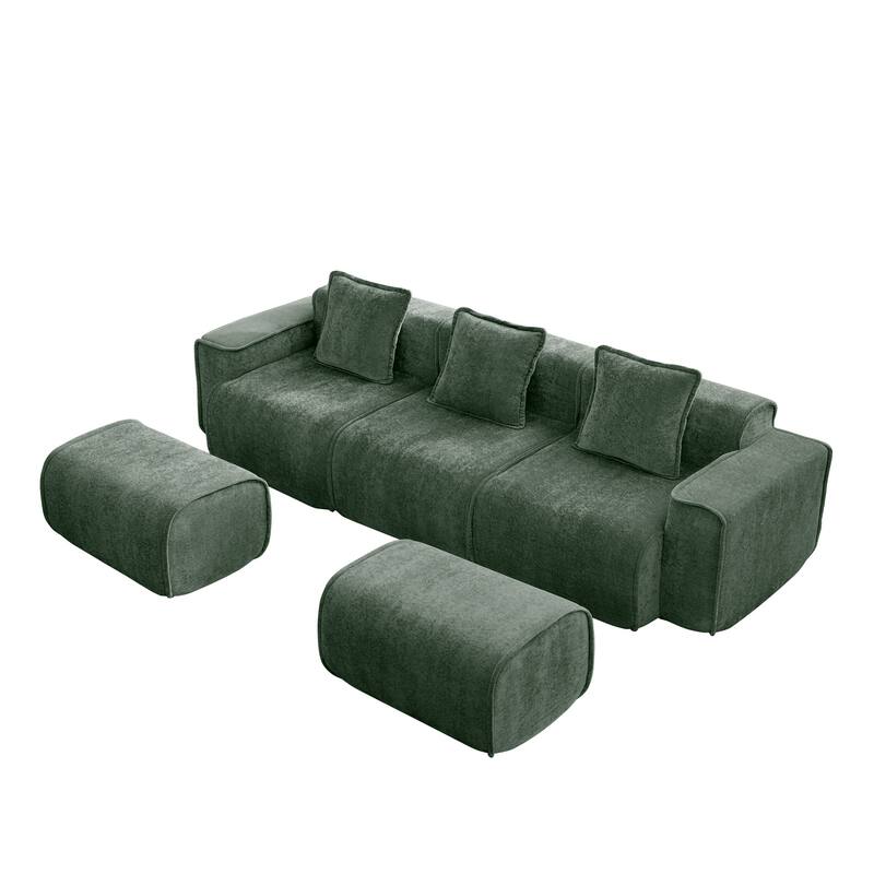 GDFStudio - Streamlined Velvet 3-Seater 108.66" U-Shaped Modular Boneless Sofa with 2 Ottomans