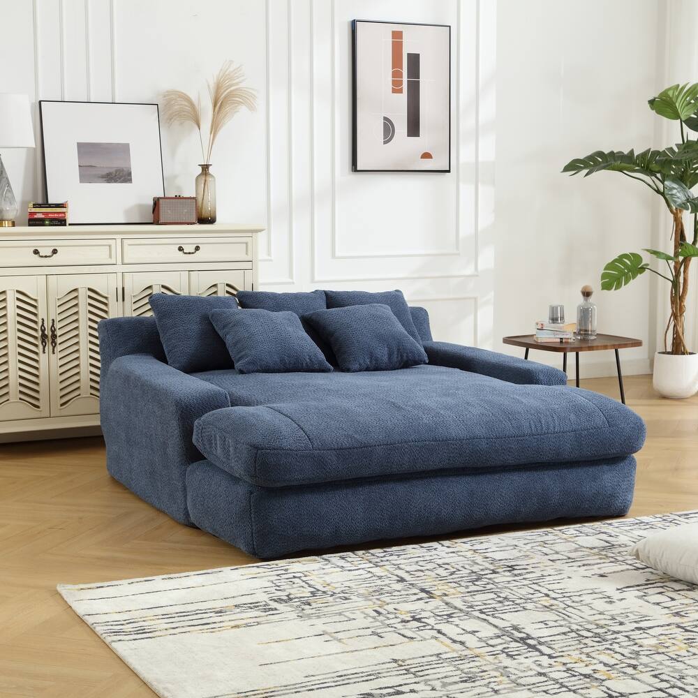 Chenille Upholstered 2-seater Deep Seat lazy sofa bed With 5 back pillows