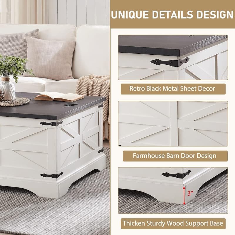 Farmhouse Coffee Table, Square Wood Center Table for Living Room