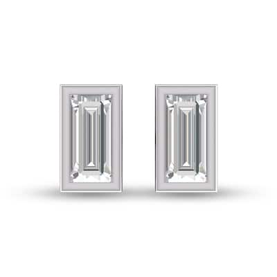 Marquee Lab Grown 1/2 Carat Baguette Bezel Set Diamond Solitaire Earrings in 14K White Gold