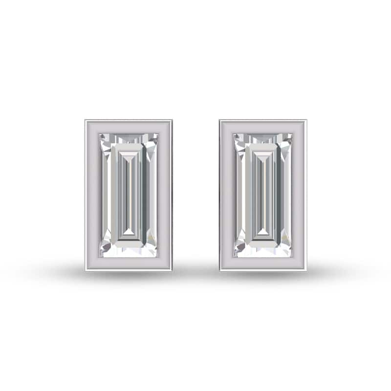 Marquee Lab Grown 1/4 Carat Baguette Bezel Set Diamond Solitaire Earrings in 14K White Gold