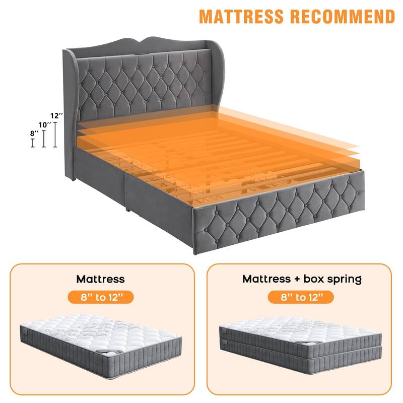 Queen Bed Frame with 4 Storage Drawers
