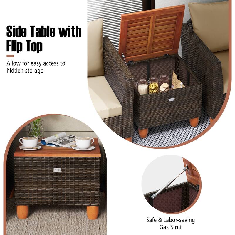 Gymax 3 PCS Patio PE Wicker Furniture Set Outdoor Conversation Bistro