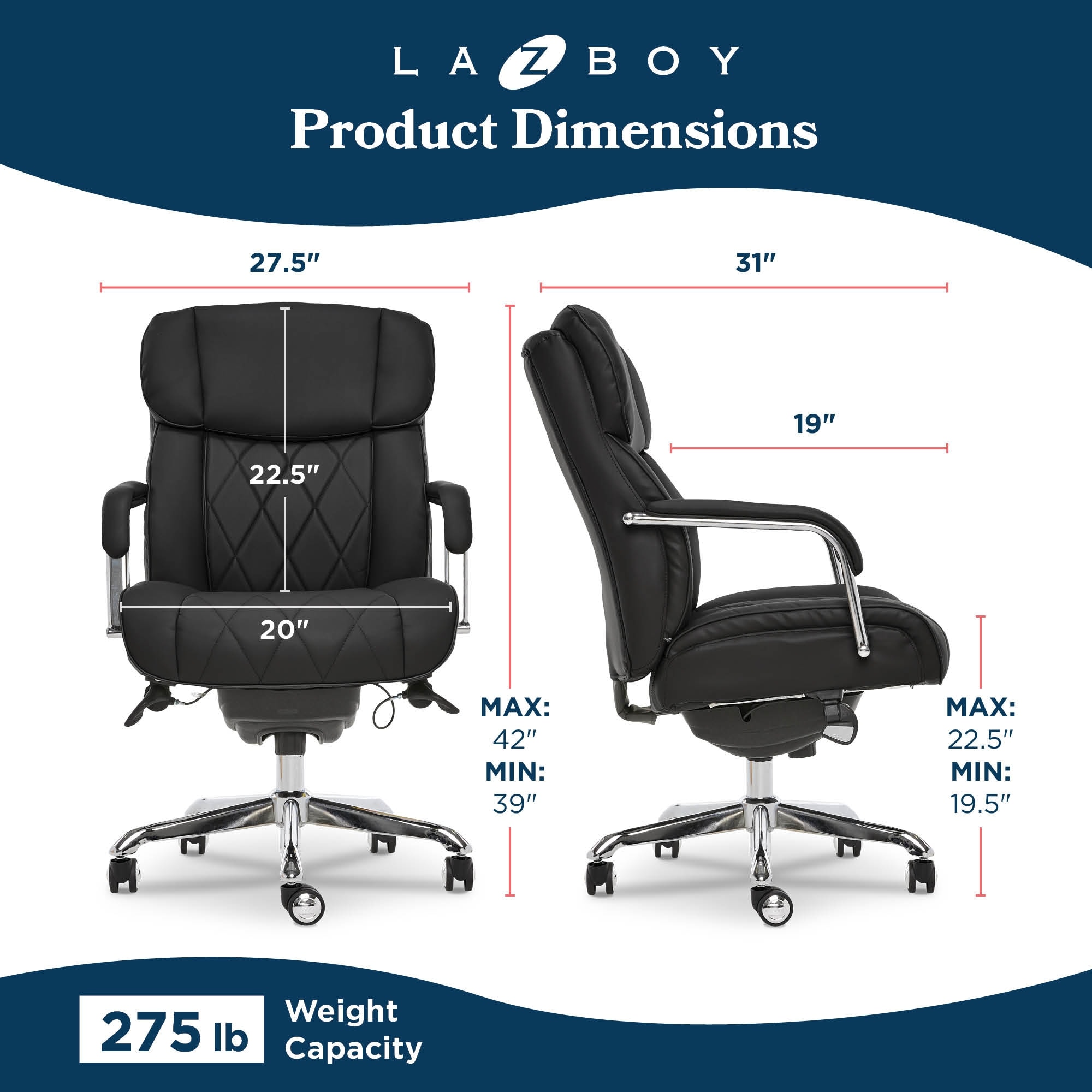 La-Z-Boy Sutherland Quilted Leather Executive Office Chair - High Back with  Lumbar Support - On Sale - Bed Bath & Beyond - 22800496
