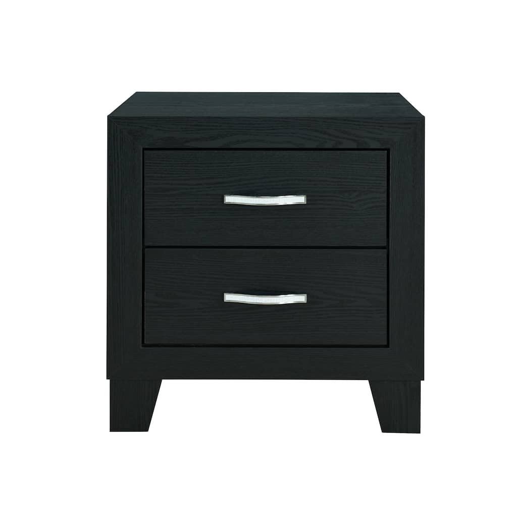 22" Black Wooden Bedside Table with Metal Handles and 2 Drawers Nightstand for Bedroom or Living Room