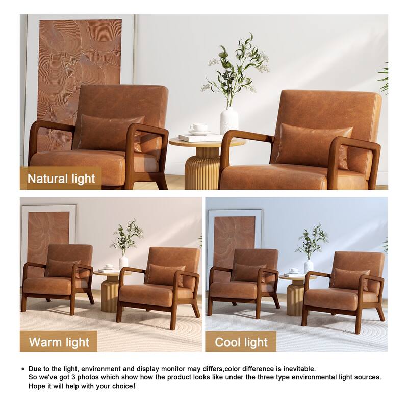 2 Set Mid Century ModernUpholstered Accent Chairs Armchair with Pillow