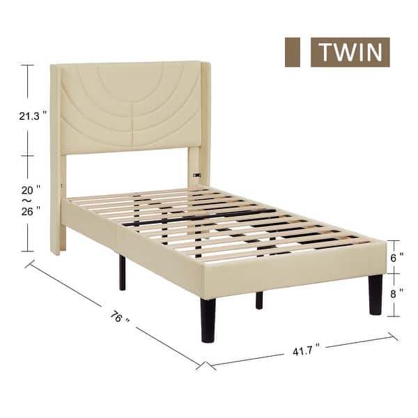 dimension image slide 0 of 2, Javlergo Set of 2 Twin Size Upholstered Bed Frame With Tufted Headboard, No Box Spring Needed