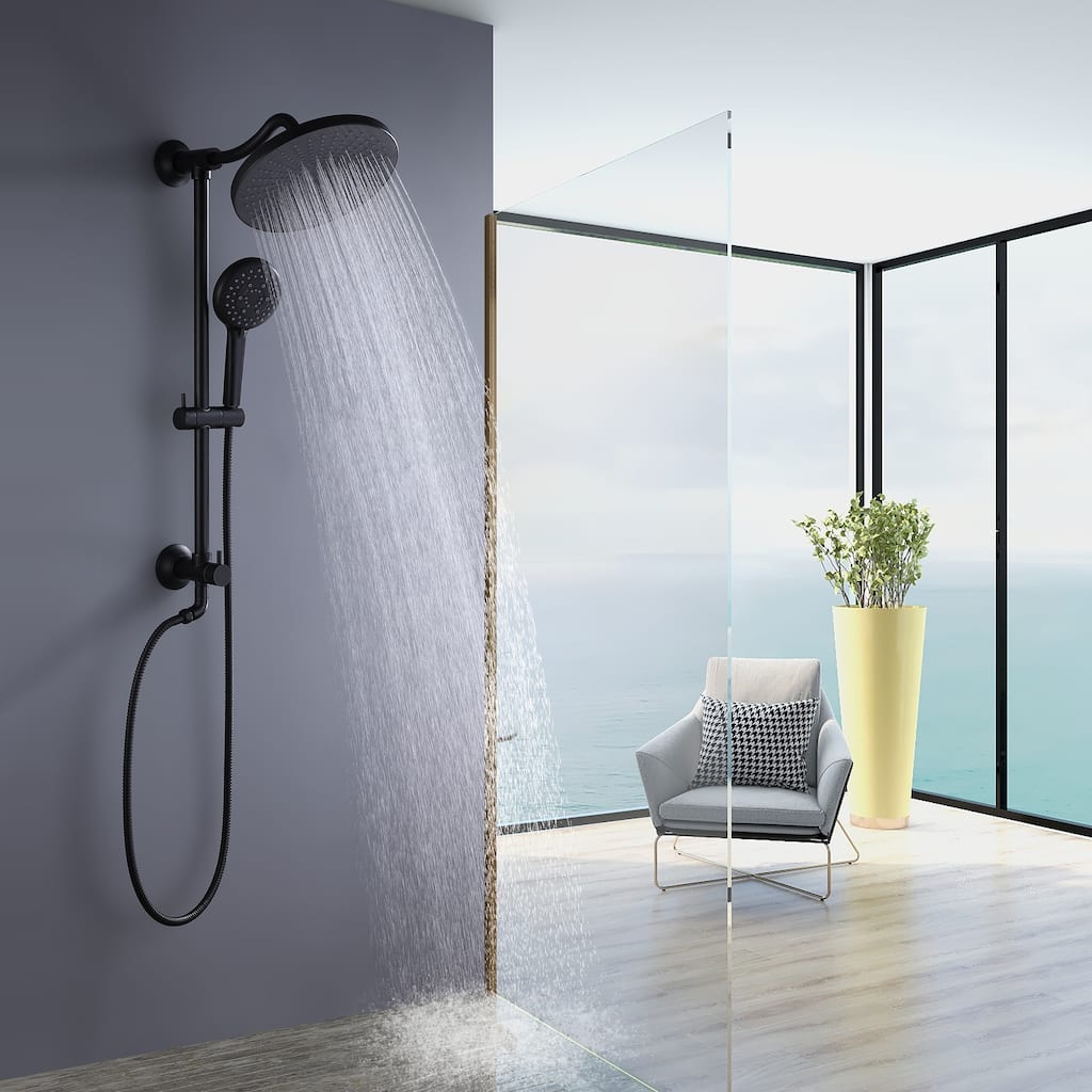 Wall Mounted Exposed Pipe Shower System With Handheld Shower 10 Inch Head Matte Black Shower Faucet Set (Main Body Not Included)