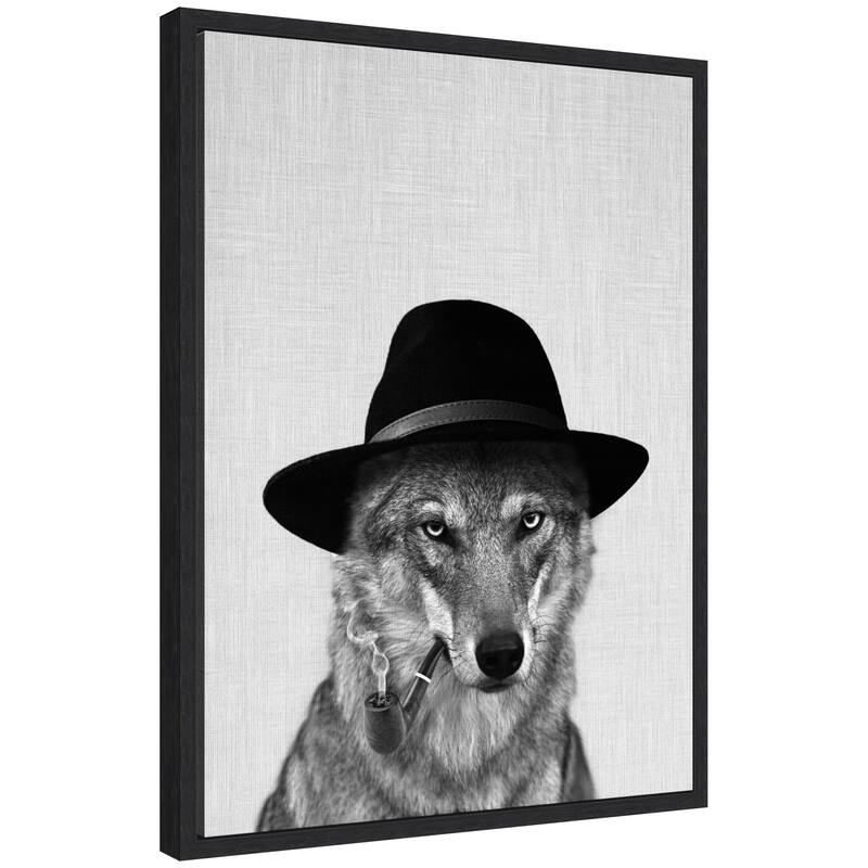 Kate and Laurel Sylvie Minimalist Wolf Woody Hutson Framed Canvas by Simon Te of Tai Prints - 18x24
