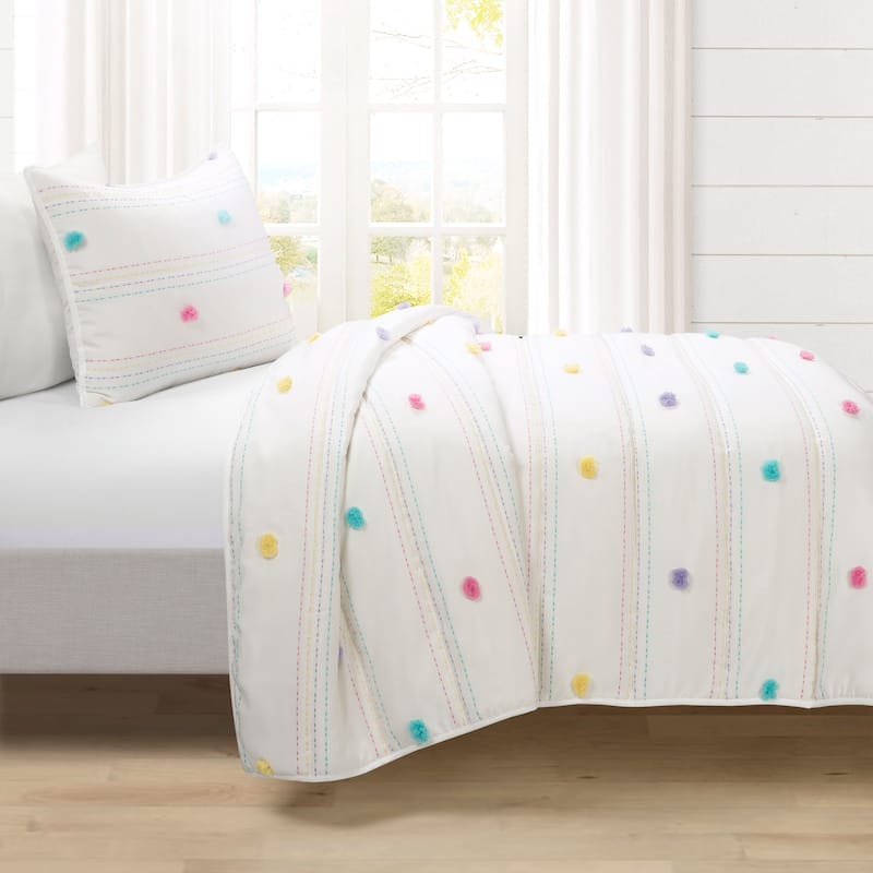 Lush Decor Rainbow Pom Pom And Stripes Quilt