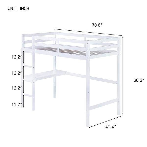 White Twin High Loft Bed with Safety Guardrail,Built-in desk,Ladder