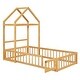 preview thumbnail 10 of 15, Natural Twin Size Wooden Floor Bed with Fence Railings and Detachable Headboard, Kids Dress Up Rack, Playhouse Frame