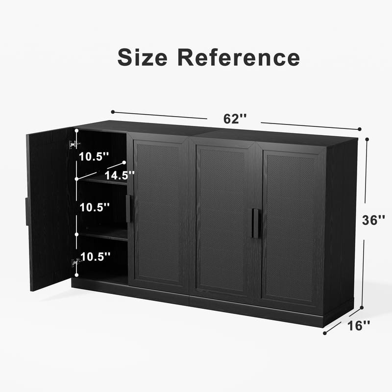 Modern Sideboard Cabinet with 4-Doors Rattan Panels Buffet Console Accent Storage Cabinet for Hallway Entryway Dining Room