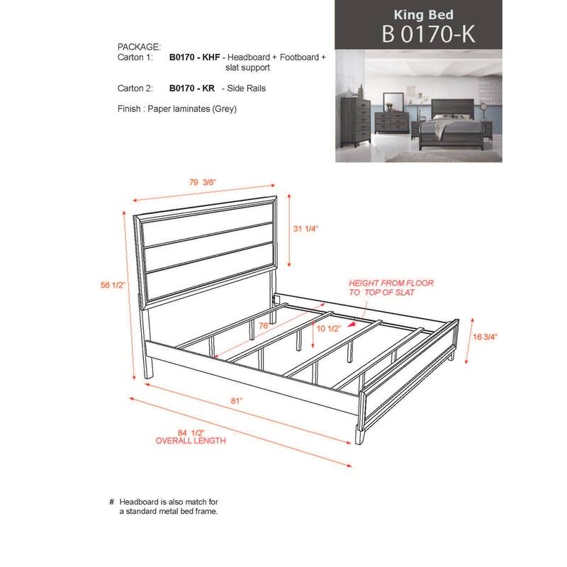 Driftwood Grey King Bed with Tapered Legs