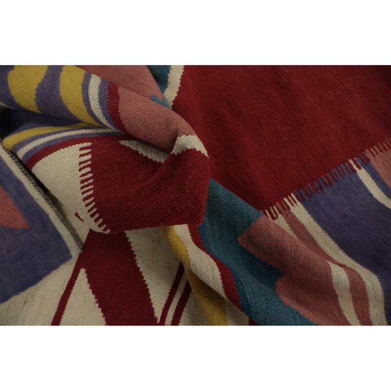 Hand Woven Oriental 100% Wool Carpet Southwestern Modern Multi-Colored Kilim Area Rug - 9' 8'' X 9' 7''