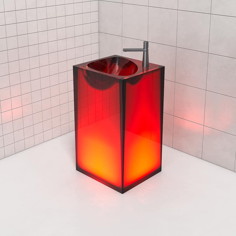 Vanity Art 33.5" Height Stone Resin Pedestal Freestanding Bathroom Sink Hand Wash Basin - 19.69" L x 17.72" W x 33.46" H
