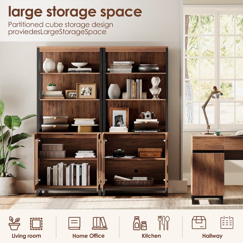 2 PCS Modern 72" Tall Bookcases with Glass Doors and Adjustable Shelves for Home Office, Living room.