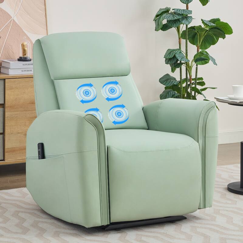 Oversized Faux Leather Massage Power Recliner with Two Pockets