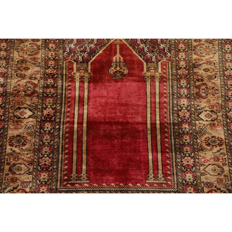 100% Silk Anatolian Turkey Foyer Rug Hand-Knotted Wool Carpet - 4'1" x 5'8"