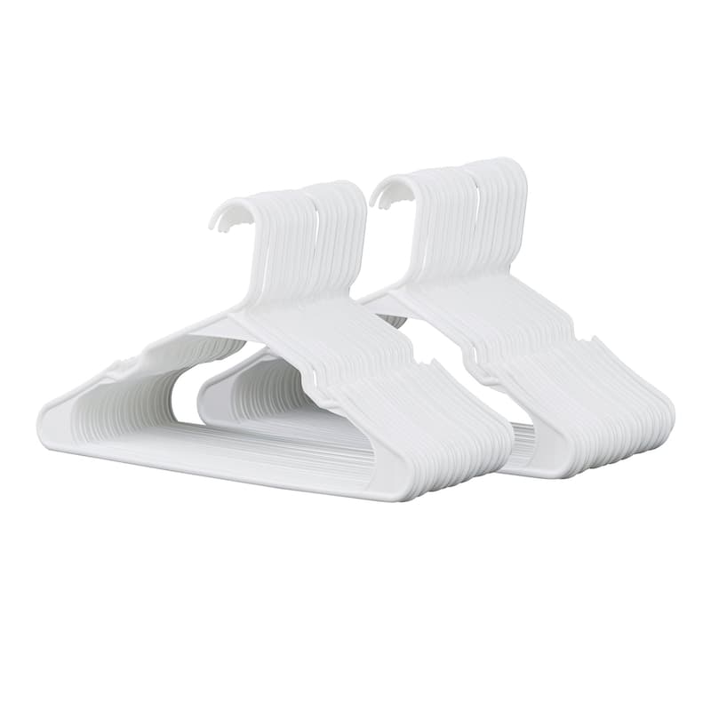 Javlergo 25/50 Pack Plastic Hanger, Space Saving Sturdy Heavy Duty Clothing Notched Hangers - 50 Pack - White