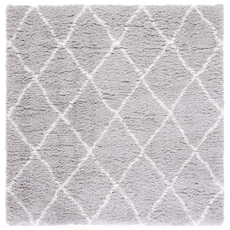SAFAVIEH Handmade Flokati Agni Shag Solid Polyester Rug - 6'7" Square - Light Grey/Ivory