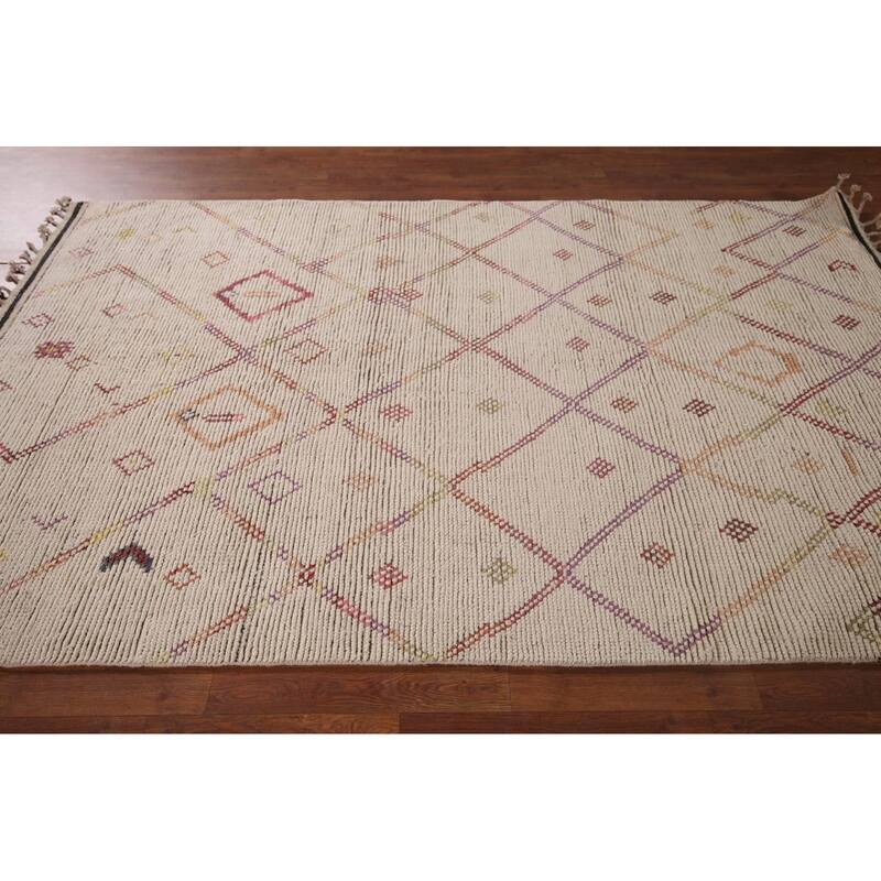 Trellis Moroccan Oriental Area Rug Hand-Knotted Wool Carpet - 5'4"x 8'7"
