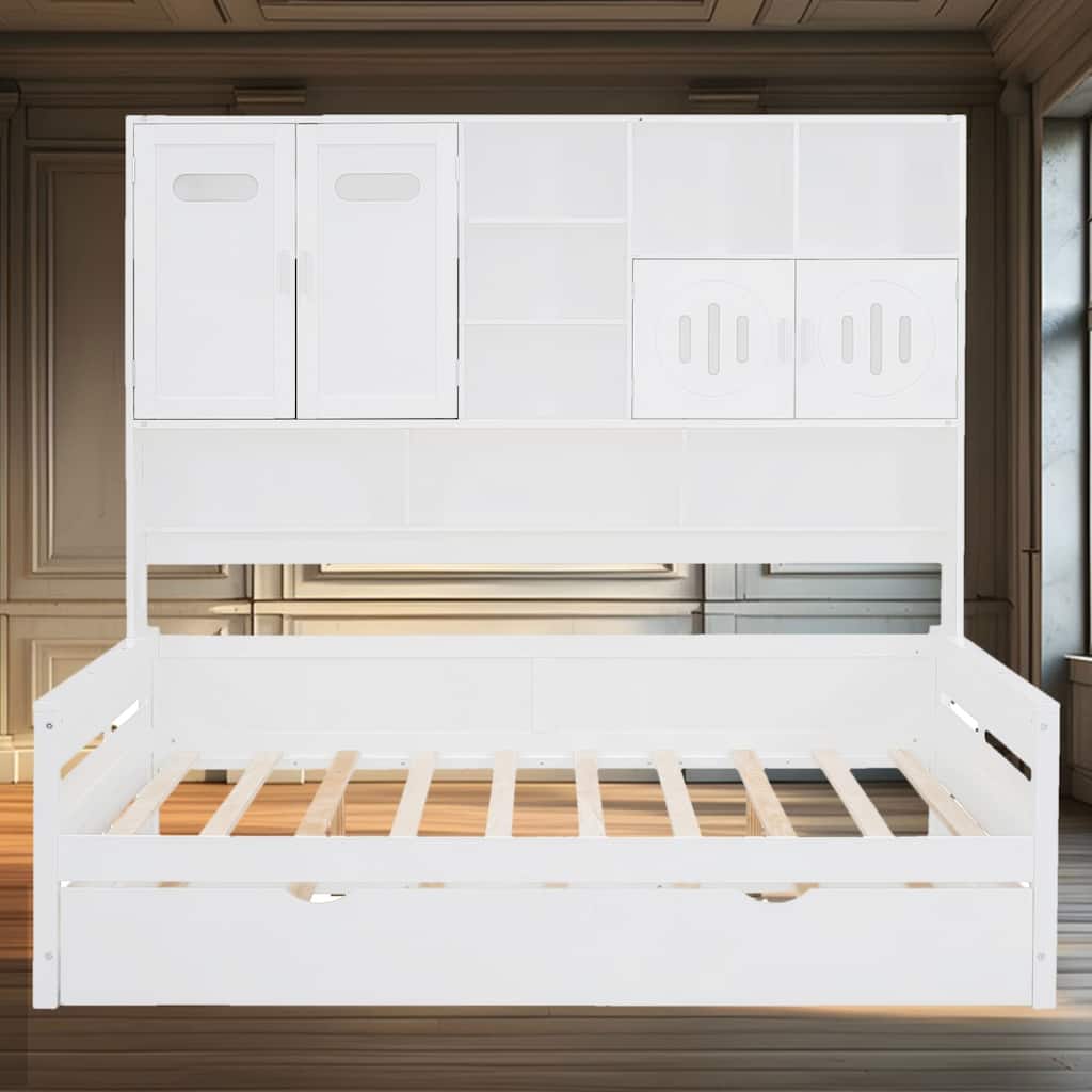 Full Size Wooden Daybed with Twin Size Trundle and All-in-One Storage Cabinet - Modern Design for Any Room