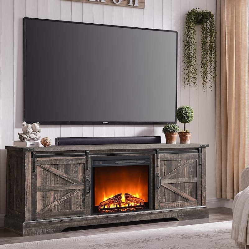 Farmhouse Fireplace TV Stand, Rustic Entertainment Center