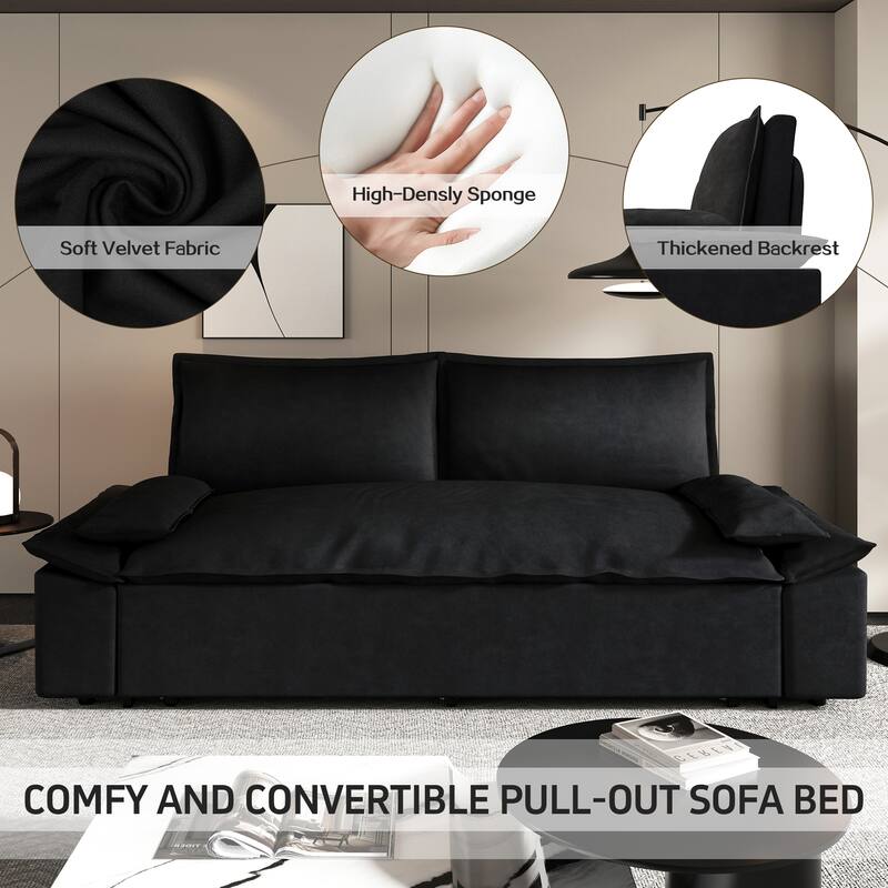 Multi-Functional 63.8" Queen Pull Out Sofa Bed with Side Storage and Wheels - 3-in-1 Convertible Sleeper Sofa