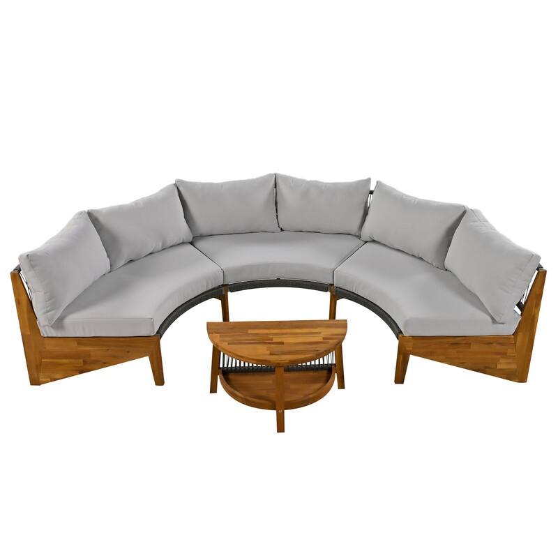 Patio 3-Piece Conversation Set, 6-Person Outdoor Seating Group with Cushions and a Coffee Table, Half Moon Patio Furniture Sets