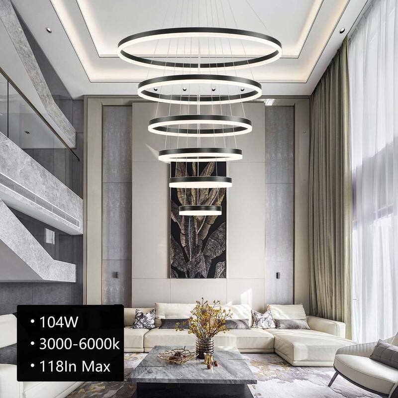 6 Ring Large Chandelier Light Fixture Modern LED Chandlier for High Ceiling